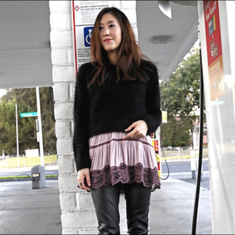 Topshop Black Fluffy Cropped Sweater